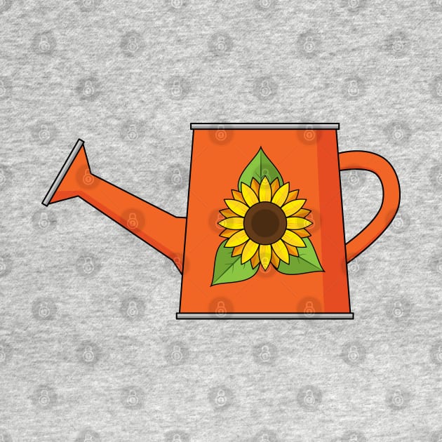 Orange Watering Can with Sunflower by BirdAtWork